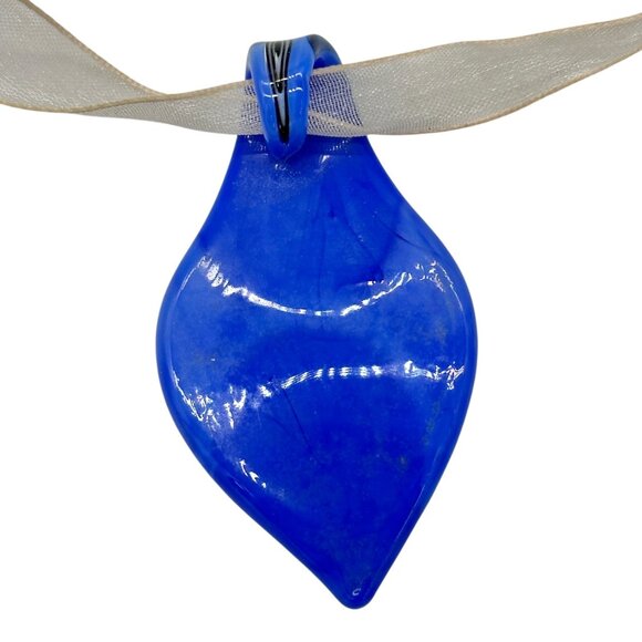 Handcrafted Fused Glass Necklace Earrings Set Blue Abstract Design Sheer Ribbon - Picture 6 of 13